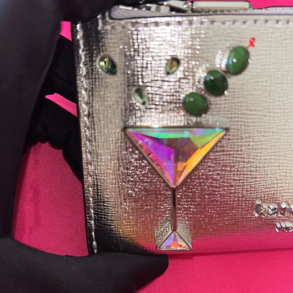 Kate Spade Shaken Not Stirred Embellished Martini Metallic Slim Bifold Wallet - Picture 6 of 6